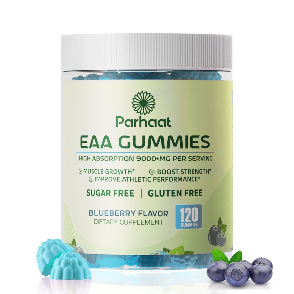 EAA Gummies 120 Gummies (Blåbær), 9000 mg essentielle aminosyrer - Alle 9 essentielle aminosyrer (EAA) og alle Branched- Chain Aminos (BCAAs), non-GMO, gluten fri, vegetarisk venlig