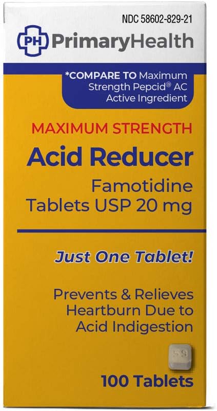 Maximum Strength Acid Reducer Famotidine 20mg Tablets, 100Count