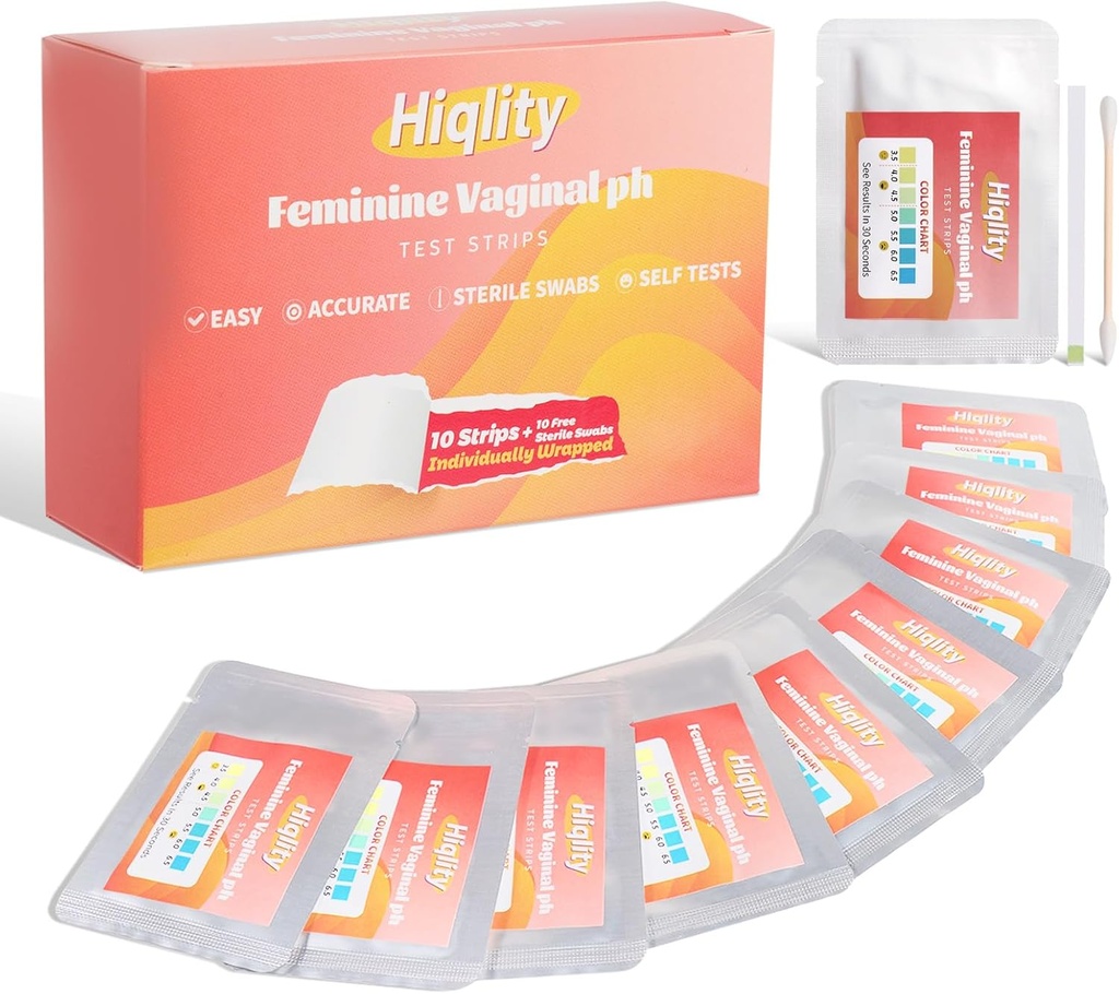 Vaginal pH Test Strips with Sterile Swabs, Feminine Health Vaginal pH Test Strips Kits, Vaginal PH Balance and Yeast Infection Test, Individually Packed BV Test Strips for Women, 10 Bags