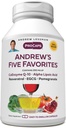 ANDREW LESSMAN Andrews fem favoritter 30 kapsler - Giver 200mg hver af Coenzym Q- 10, Resveratrol, EGCG, Pomegranat og Alpha Lipoic Acid, kraftfuld Antioxidant Support, Ingen tilsætningsstoffer