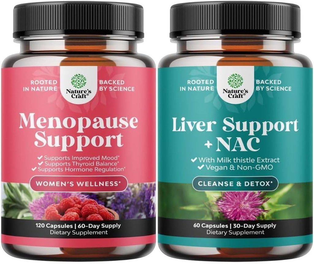 Bundle of Total Menopause Supplement med Dong Quai Vitex Chaste Berry & Black Cohosh for Natural Hormone Support og Lever Support NAC tillæg med mælk tidsel for lever Rengøring Detox & Reparation