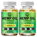 (2- Pack) Høj potens Hamp Oil Capsules - 180 Veggie Softels - 60.000 Maksimal Styrke, Immunsystemet Support, Focus Calm, Afslapning, Mood, Pure Extract, Organic, Vegan, Non- GMO