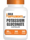 BulkSupplements.com Kalium Gluconate Capsules - Kalium Gluconate Supplement, Kalium Gluconate 99mg, Kalium Supplement - Gluten Free, 1 Kapsel per Serving, 365 Kapsler (pakning med 1)