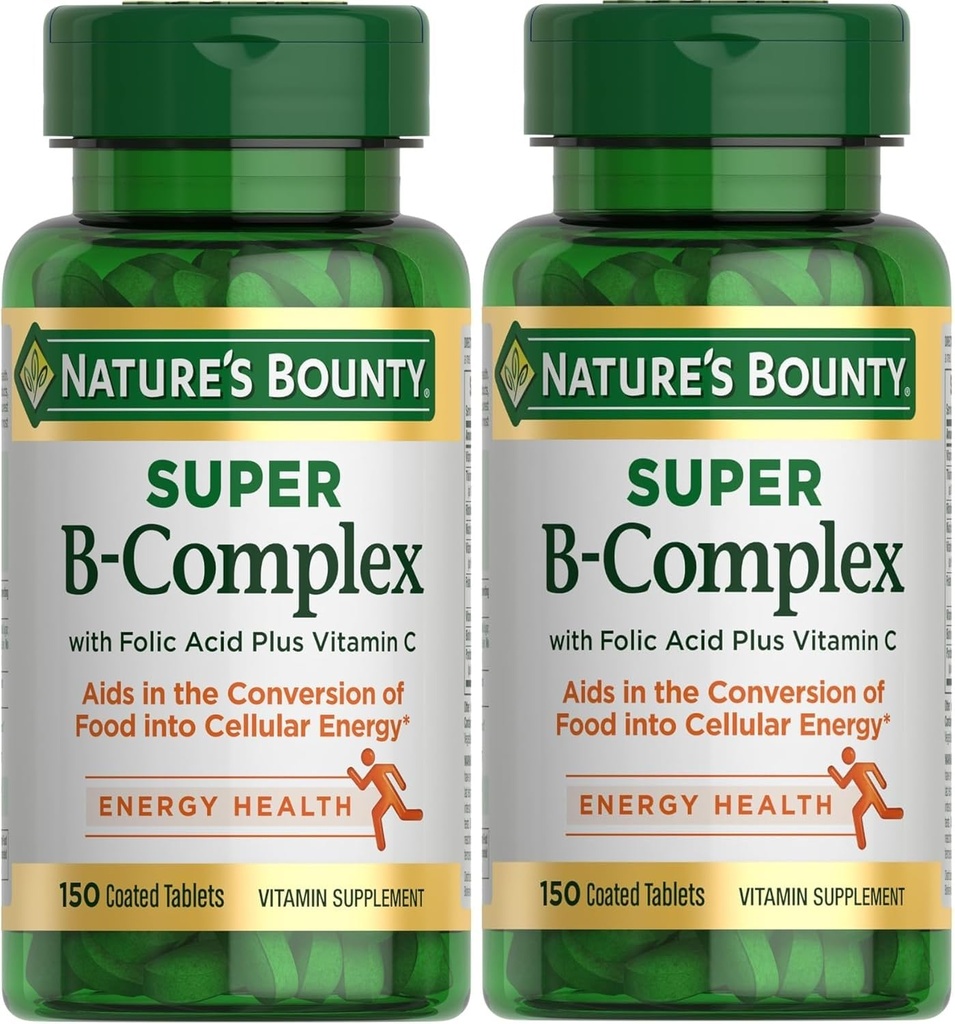 Nature 's Bounty Super B Complex med C-vitamin & folinsyre, immunforsvar og energistøtte, 150 tabletter - pakke med 2