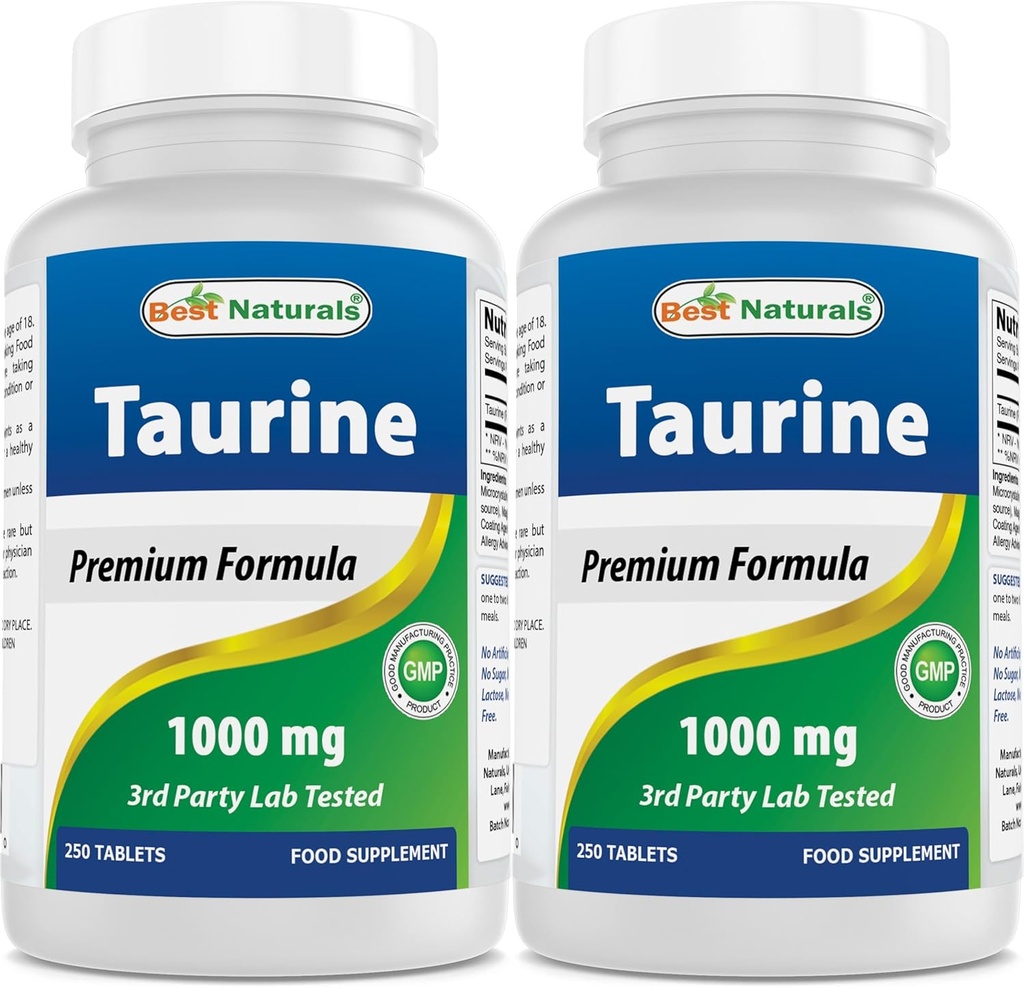 Bedste Naturals Taurine 1000 mg 250 tabletter (250 greve (pakke med 2))