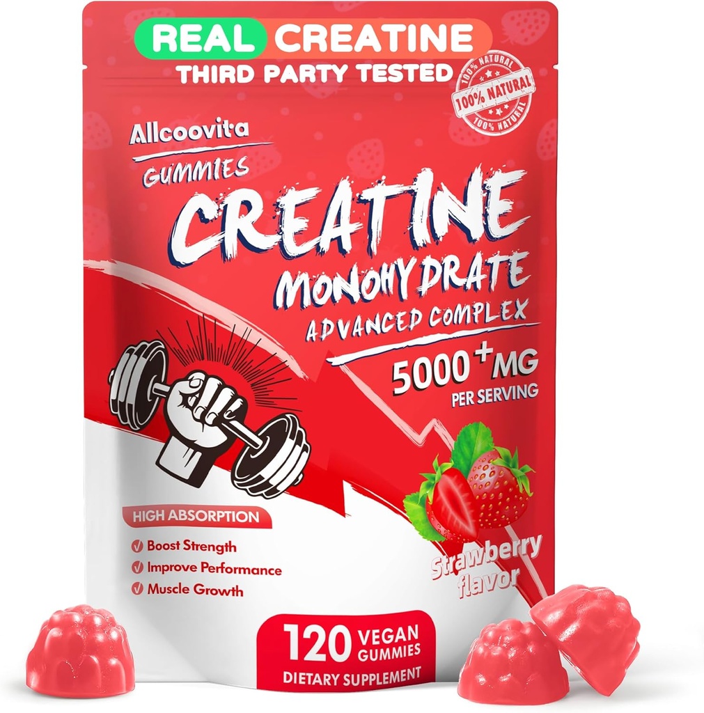 Kreatin monohydrat gummier Kompleks for mænd og kvinder, 5 Gram pr Servering Electrolyte Creatin gumme for muskel styrke, muskel builder, energi Boost, præ-workout tillæg-120 Jordbær gummies