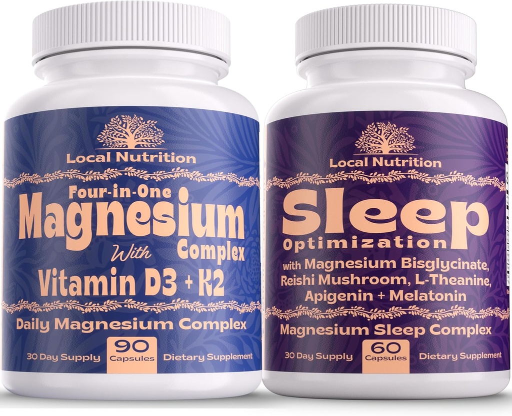 Natural Sleep Aid Magnesium Complex Bundle - Premium Sleep Support Supplement og Magnesium Supplement - One Month Supply, Made in The USA