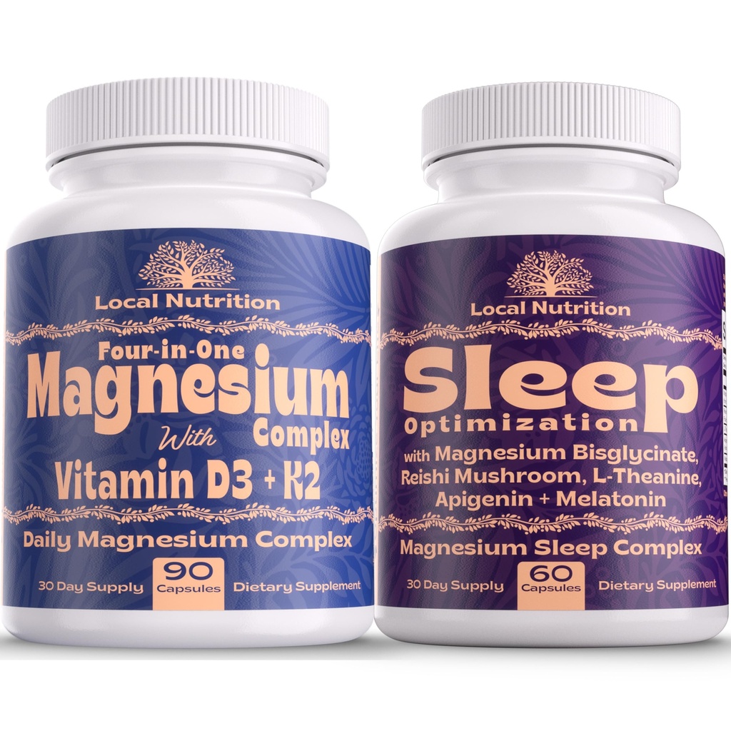 Natural Sleep Aid Magnesium Complex Bundle - Premium Sleep Support Supplement og Magnesium Supplement - One Month Supply, Made in The USA