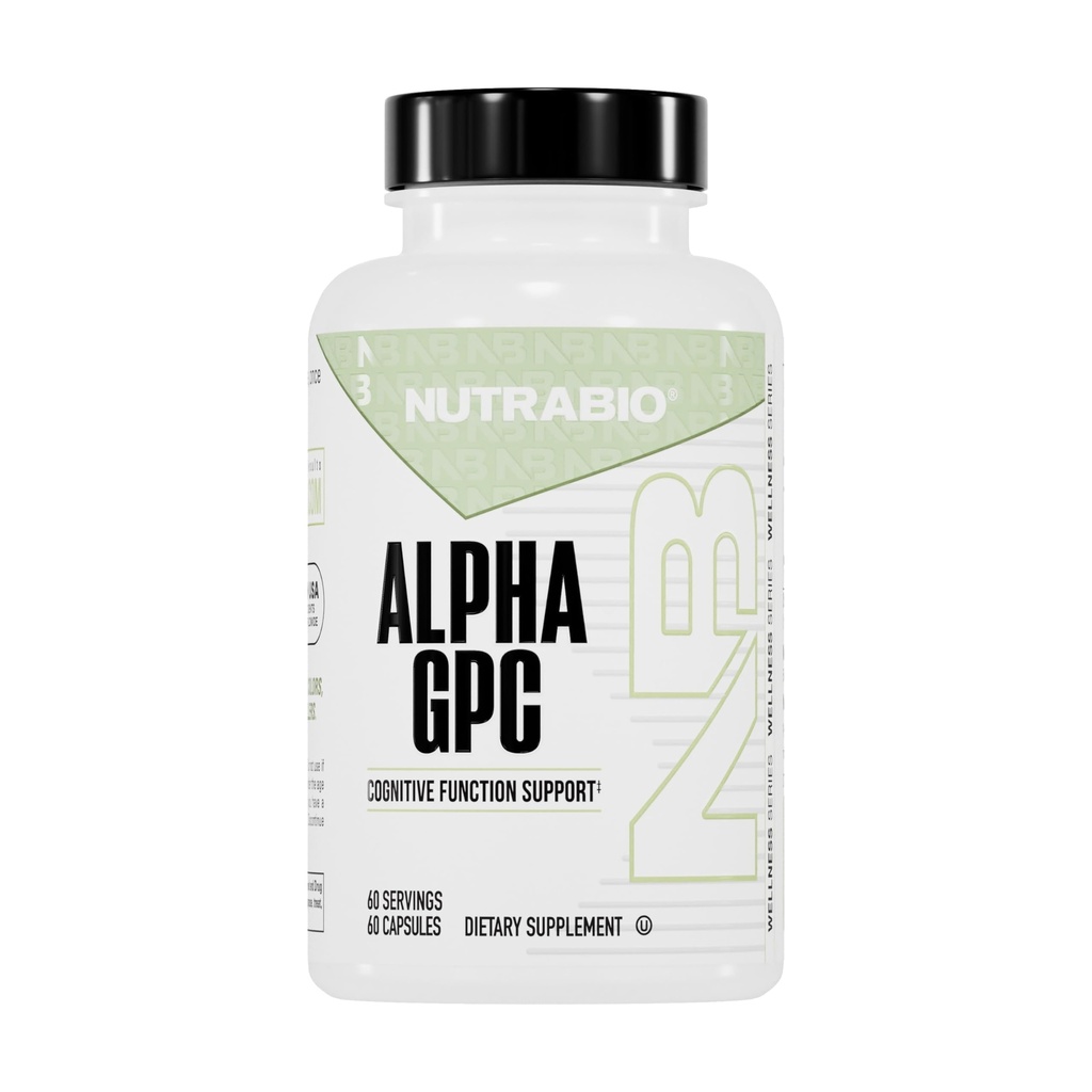 NutraBio Alpha GPC, Brain Support & Forbedret hukommelse funktion, 300mg - 60 Vegetabilske kapsler