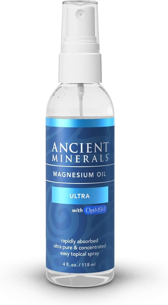 Antikke mineraler Ultra Magnesium Oil Spray med MSM - en Pure Zechstein tematisk Magnesiumchlorid med de yderligere fordele ved OptiMSM (4oz)