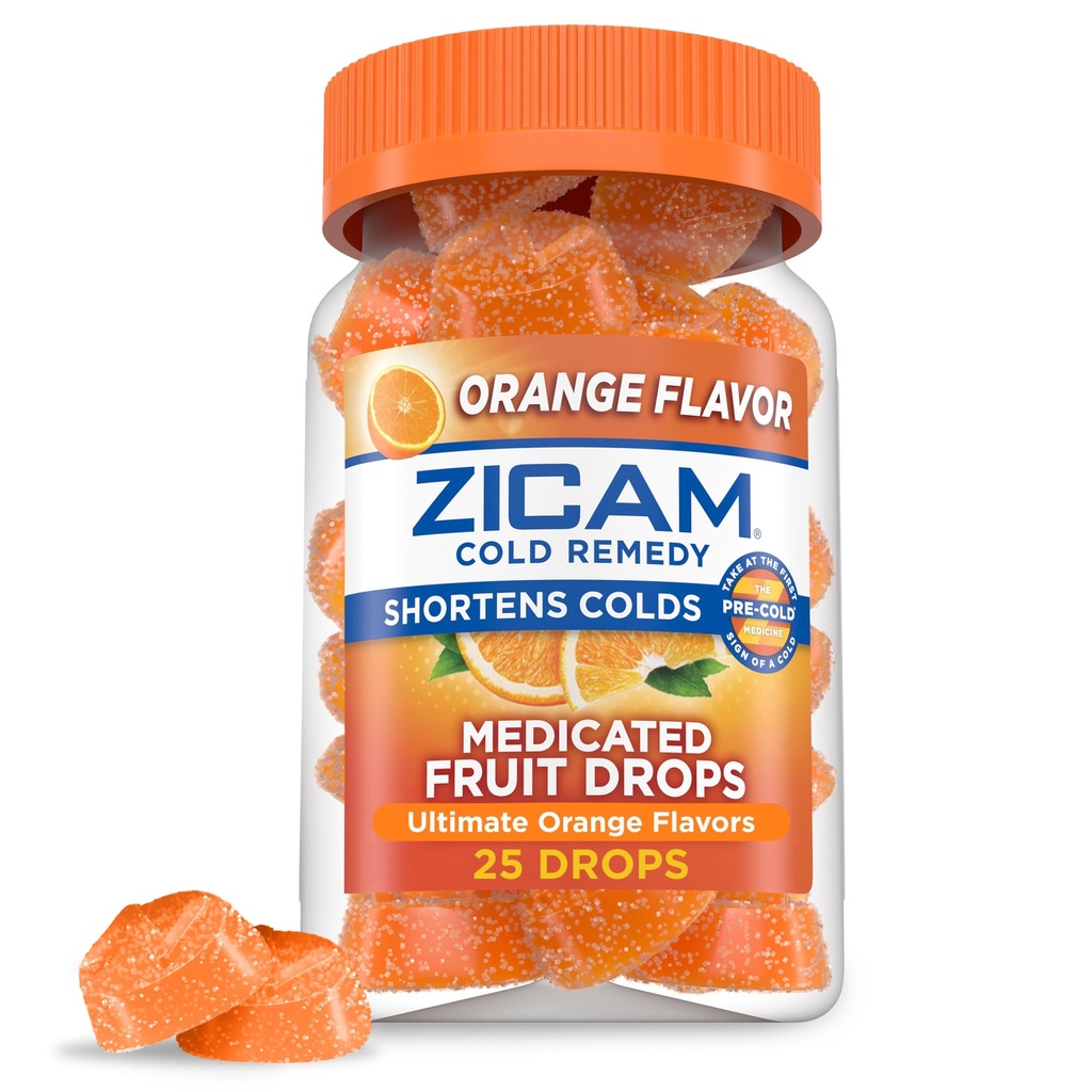 Zicam Cold Remedy Zink Medicated Fruit Drops, Ultimate Orange, 25 Greve (pakke med 1)