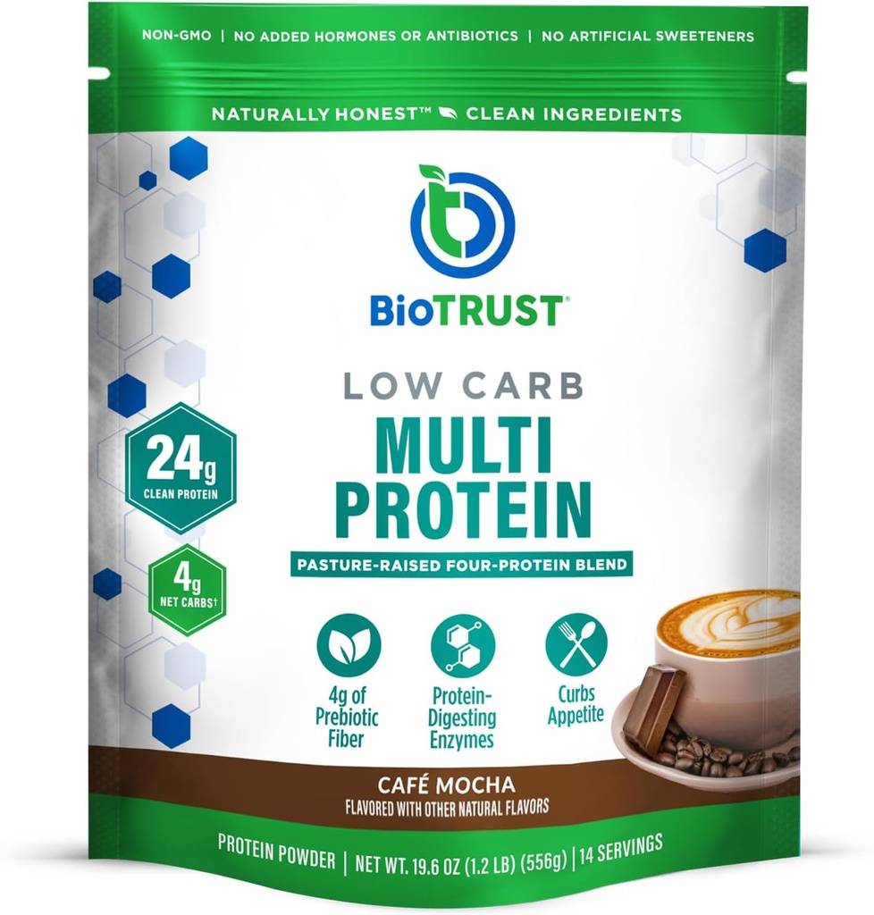BioTrust Low Carb Protein Powder – Delicious Whey & Casein Blend from Grass-Fed Hormone Free Cows – Non GMO, Gluten Free (Cafe Mocha)