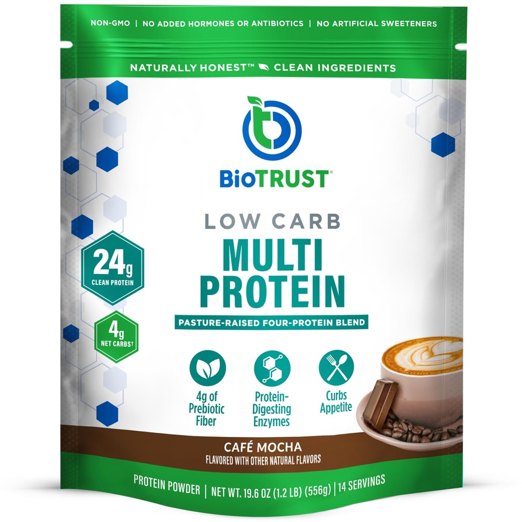 BioTrust Low Carb Protein Powder - Lækker Whey & Casein Blend fra Grass- Fed Hormone Free Cows - Ikke GMO, Gluten Free (Cafe Mocha)