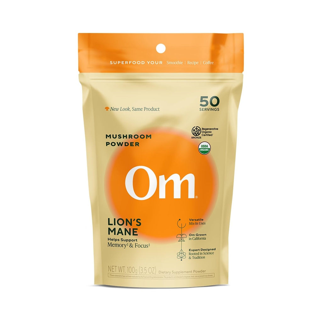 Om Lions Mane Mushroom Powder - Organic Mushroom Supplement og Nootrop - Support Hukommelse, Fokus og Nerve Sundhed, 3,5 oz (50 Servere)