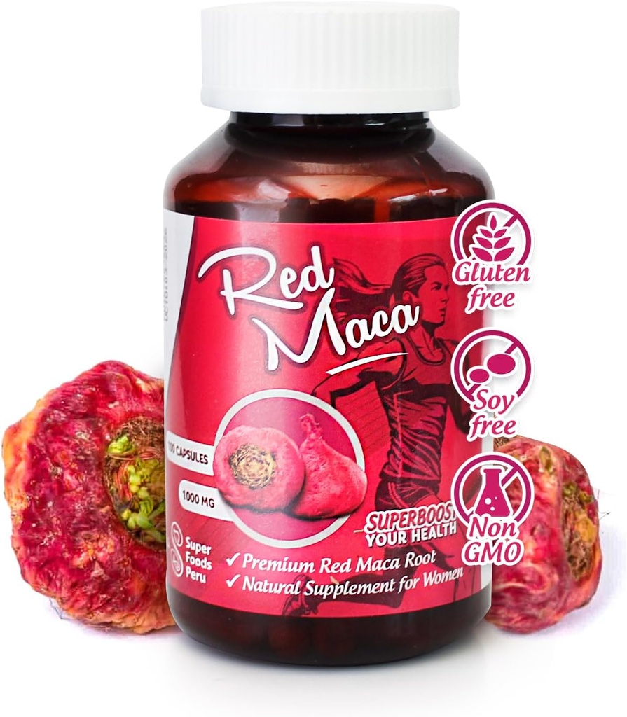 Sikyriah Red Maca Extract Kapsler til kvinder l 100 Greve l Kvindelig sundhed Supplement l Energy Booster og Hormone Regulator l 100% Økologisk og Natural Maca Root l