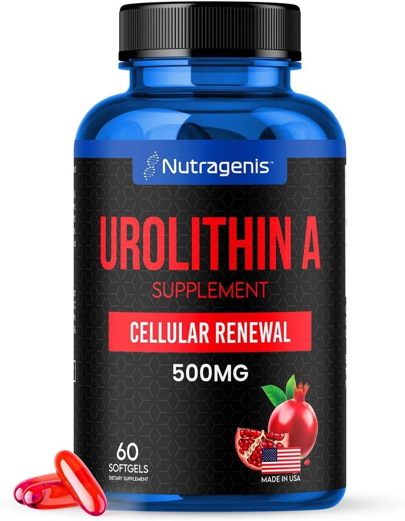 Urolithin A Supplement 500mg - 60 Softgel - Avanceret Cellular Fornyelse & Vitality - Mitocytical for Enhancing Muscle Strength - Made in USA