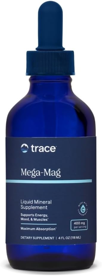 Trace Minerals Mega- Mag - Liquid Magnesium supplement til Vitality & Energy Support - Muscle, Bone & Nerve Health - Natural Daily Drops - Non- GMO, Vegan & Gluten- Free - 4 fl oz (30 Servere)