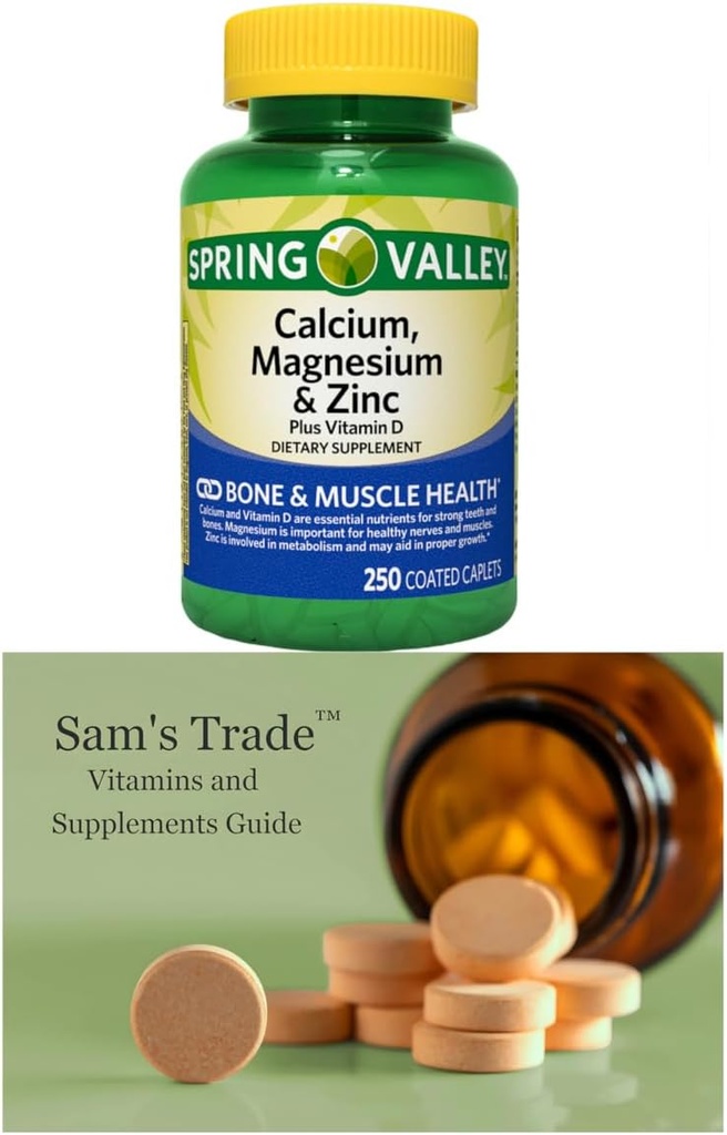Spring Valley Calcium, Magnesium og Zink Plus D3- vitamin Overtrukne kapsler, 250 Tæl
