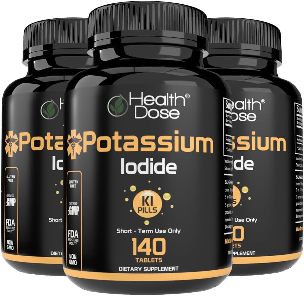 Health Dosis Kalium + Iodide (KI) Tablets - 130mg 140 Tablets - for Thyroidea Support, Cellular Metabolisme & Electrolyte Balance - Non-GMO, Gluten- Free, GMP Certified Pack of 3