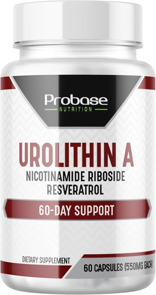Probase Nutrition Urolithin A - [60- Day Supply] - med tilføjet NR og Resveratrol - Alternativ til NMN, NAD, CoQ10, PQQ for sund aldring