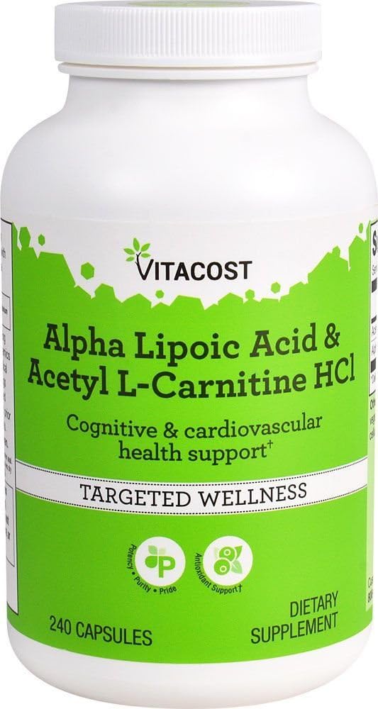 Vitacost Alpha Lipoinsyre & Acetyl L- Carnitin HCl -- 700 mg - 240 kapsler