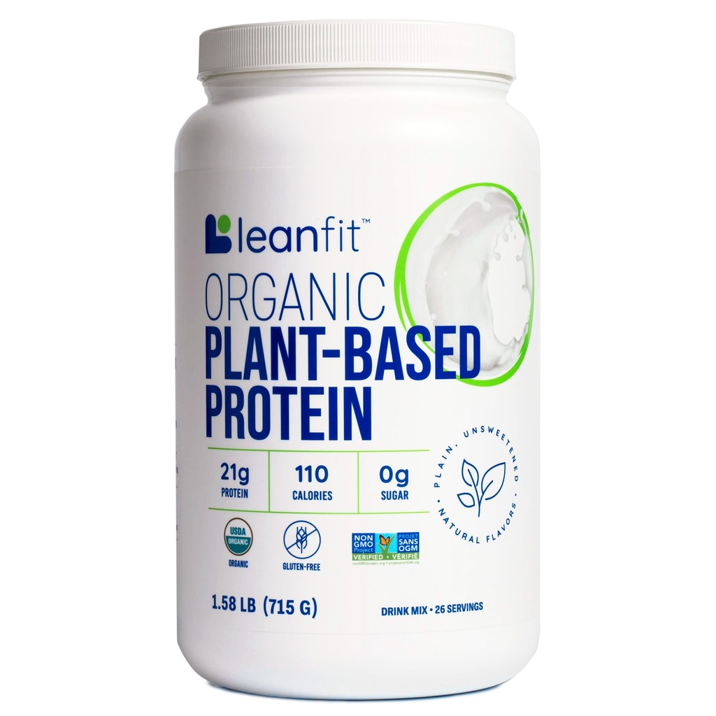LeanFit Organic Plant- Based Protein, Unflavored, 21g Vegan Protein, 26 Servering, 1,58 Pound (715g) Tub, Lav kalorie, Soy- Free, Gluten- Free, Lactose Free, Sugar- Free, Non- GMO