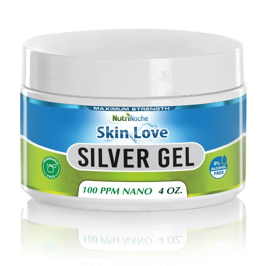 Nutrinoche Nano Silver Gel - Avanceret kolloid sølv hud creme - Sårpleje & førstehjælp Gel lindrende tematisk salve til forbrændinger, Razor Burn og Sunburn Irritations - Uduftende 4 Oz Jar