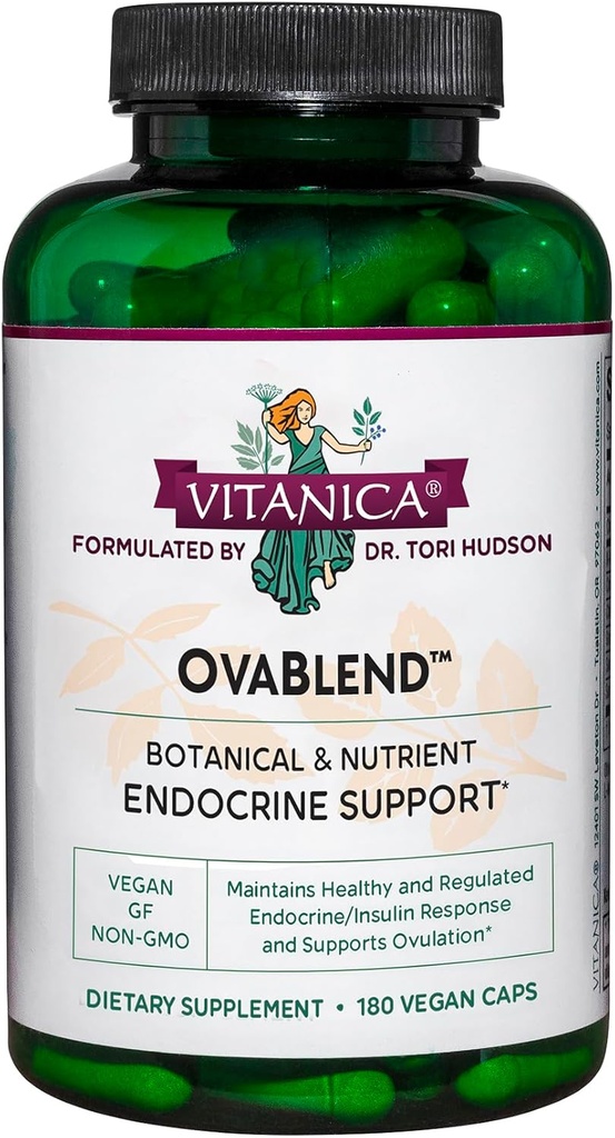 Vitanica OvaBlend - Ovarie Health & Hormone Balance for Women - Endokrine Support Supplement med Sarsaparilla Root & NAC - Herbal Kosttilskud til kvinder - Lady - 180 Vegan Caps