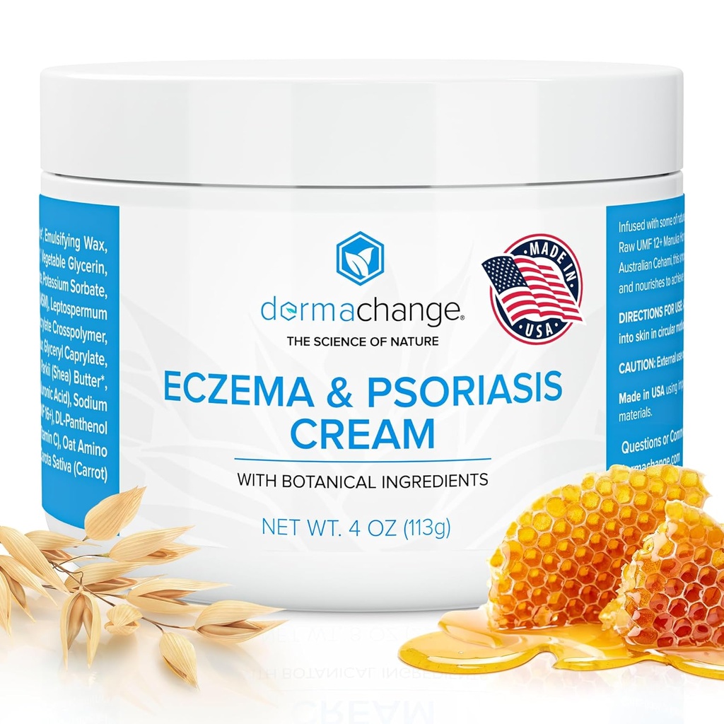 Eksem & Psoriasis Cream til tør og Itchy Skin - Seborrheic Dermatitis Face Cream - Lindrende & Hydrating - Manuka Honey & Shea Butter - Psoriasis Relief for voksne og børn (4oz)