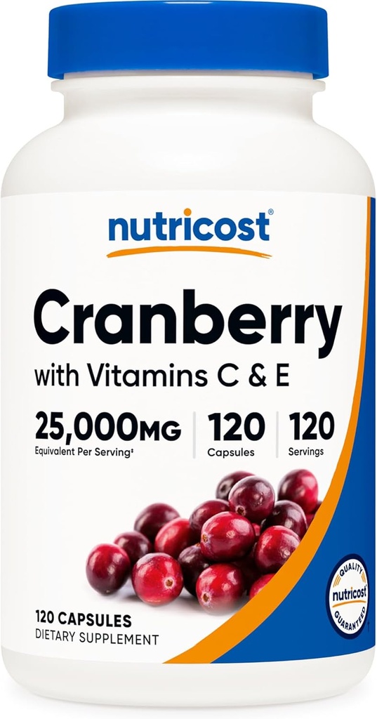 Nutricost Cranberry Extract (25.000mg) (120 kapsler) med C-vitamin & E-vitamin