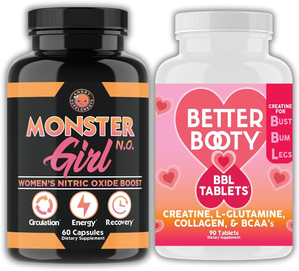 Angry Supplements Women 's Workout Bundle: Monster Girl N.O Nitrooxid Booster 60ct + Creatin Complex Tablets 90ct 2 Flasker i alt