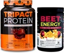 Nutrologi Beet Natural O2, Pre Workout Powder, Passion Fruit Flavor (30 Servere) TRIPACT Protein Powder, 7- in-1 Meal Erstatning Shake, Cremet Chokolade Flavor (20 Servere)