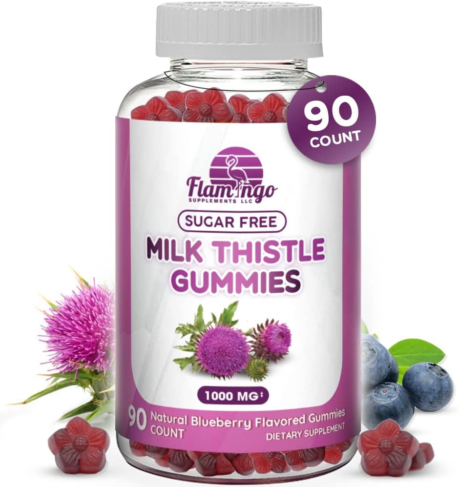 Mælk Thistle Gummies- naturligt aromatiseret, sukkerfri mælk tidsel 1000mg ekstrakt - Lever Detox, støtte, Renew Rense. Lækker alternativ til Milk- Thistle kapsler, Power, eller te - 90 Greve