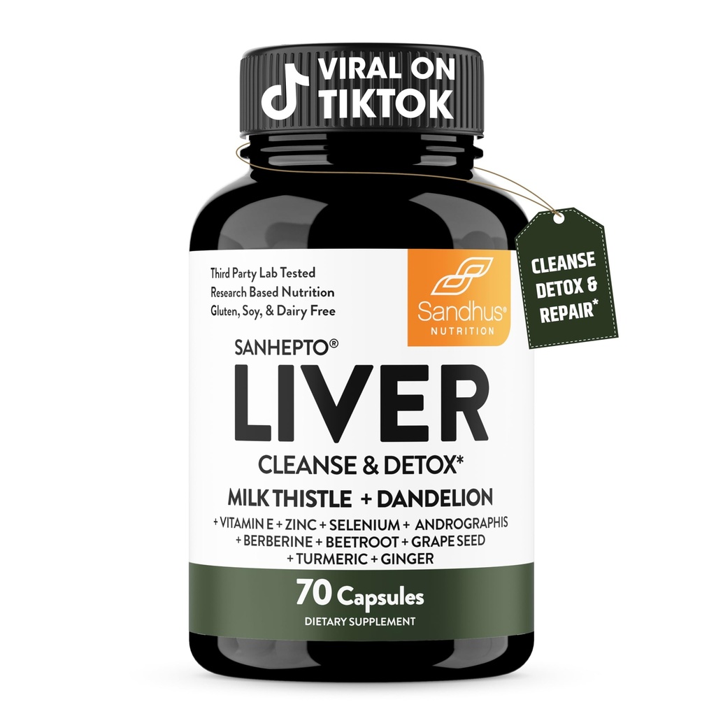 Sandhu's Liver Cleanse Detox & Repair Support Capsules with Milk Thistle & Dandelion Root | Herbal Supplement Pills for Liver Health | for Men & Women | Made in USA | Viral on Tiktok | 70 Count