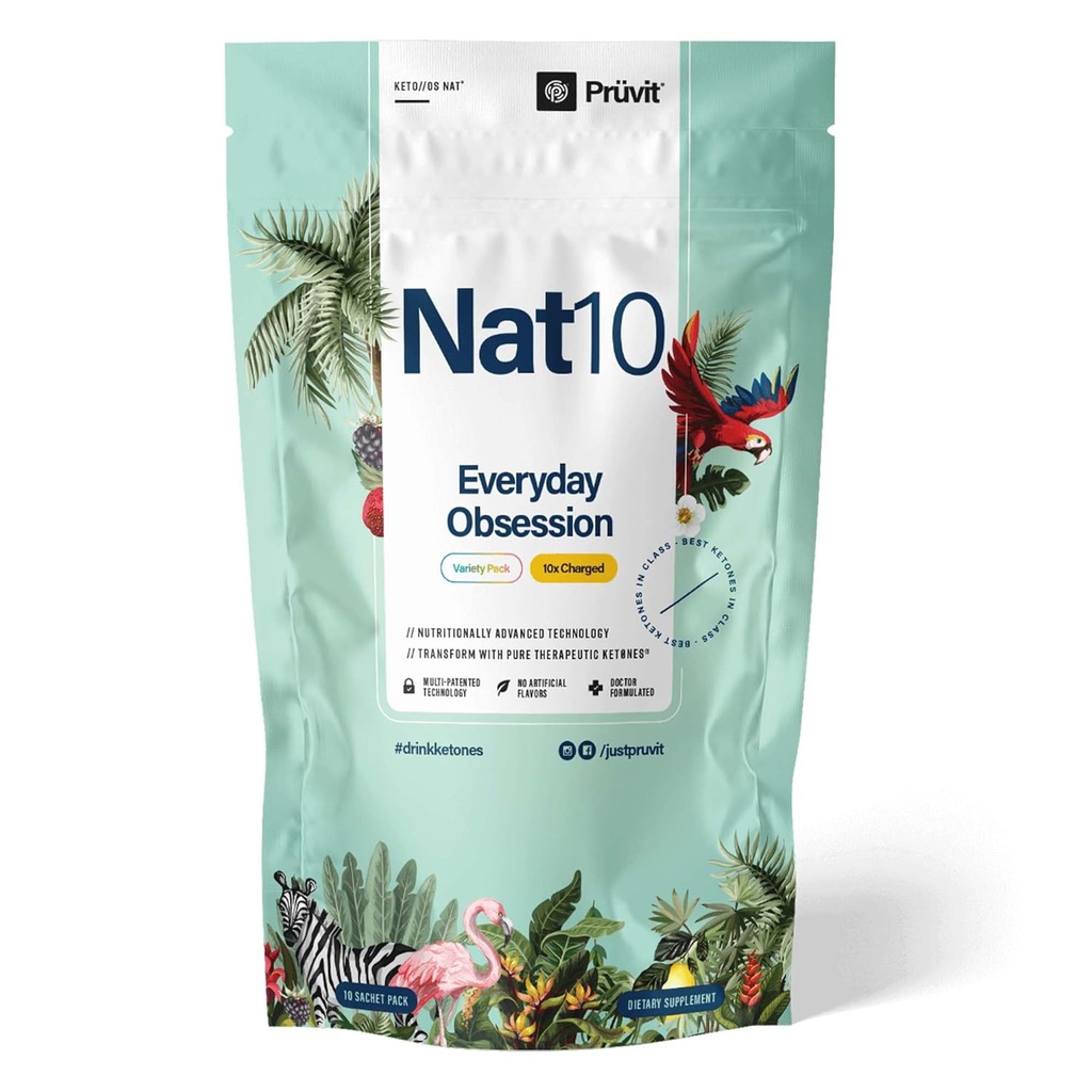 Pruvit - KETO//OS NAT Everyday Obsession Nat10 Variety Pack - Enhance Brain Clarity, Boost Energy - 10 x Charged Packets