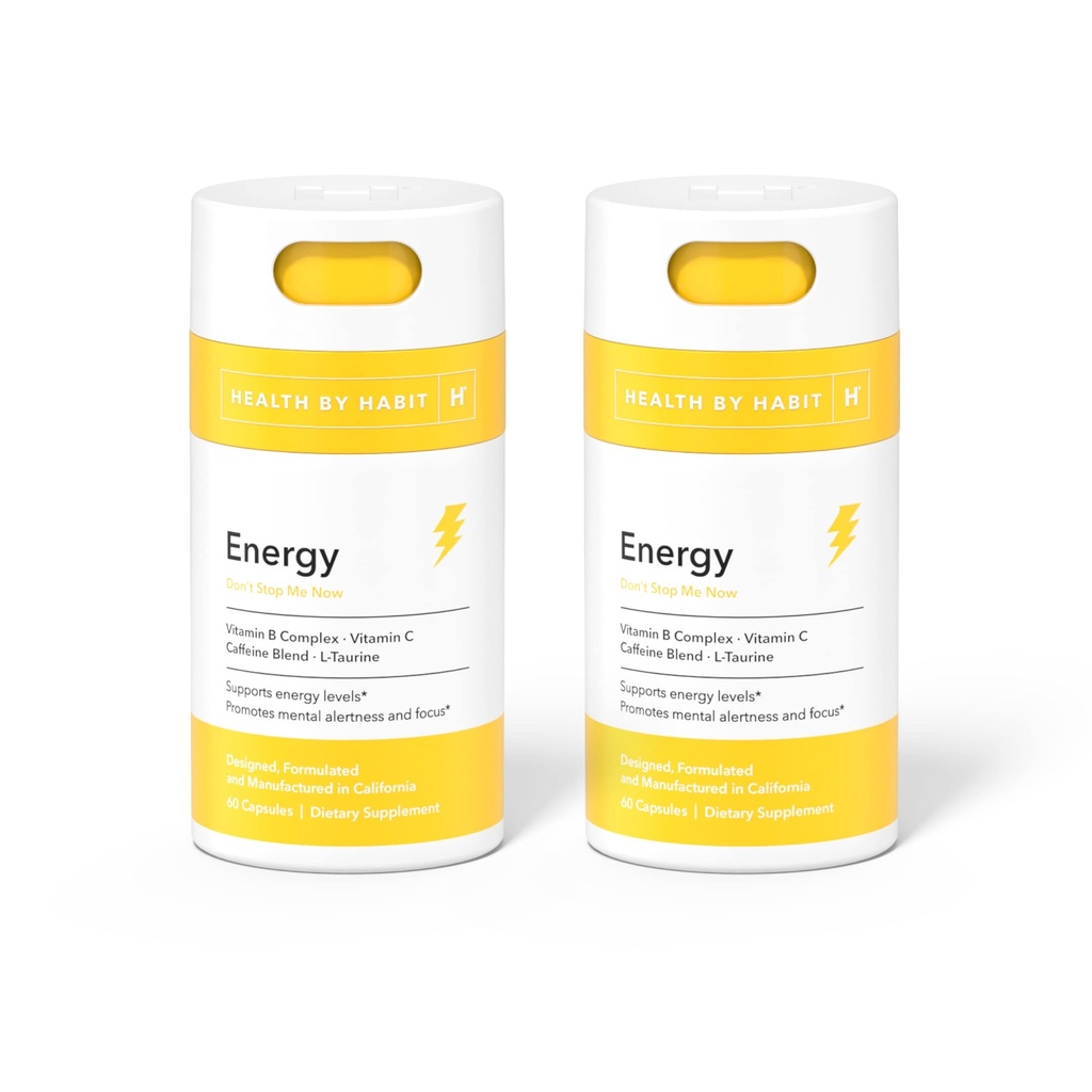 Sundhed ved Habit Energy Supplement 2 Pack (120 kapsler) - Natual Coffein Blend, Vitaminer B & C, Understøtter energiniveauer, fremmer Mental Alerness og Fokus, Vegan, Non- GMO, Sukker Free (2 Pack)