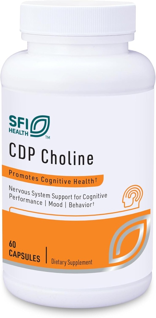 Klaire Labs SFI Health CDP Cholin 250mg - Soy- Free Cholin Kosttilskud - Cognizin Citicolin til at hjælpe med at understøtte hukommelse, fokus & opmærksomhed - Biotilgængelig aktiv form, Hypoallergen (60 kapsler)