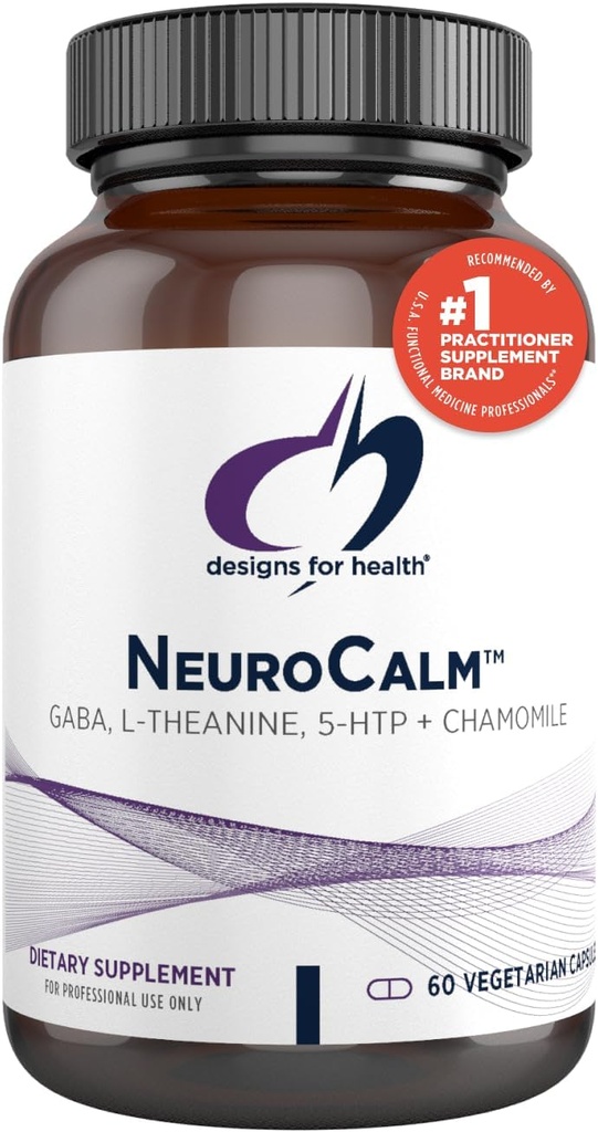 Design til sundhed NeuroCalm - 5htp GABA L- Theanin supplement til stressrespons - Methylerede B12, B6-vitamin, taurin, kamille & Magnesium supplement til Mood Support (60 Veganske kapsler)