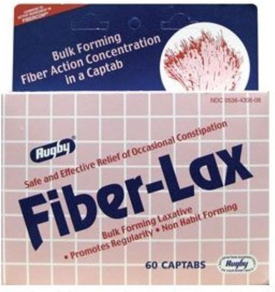 Rugby Fiber- Lax Polycarbo, 500 mg, 60 Cap Tabs