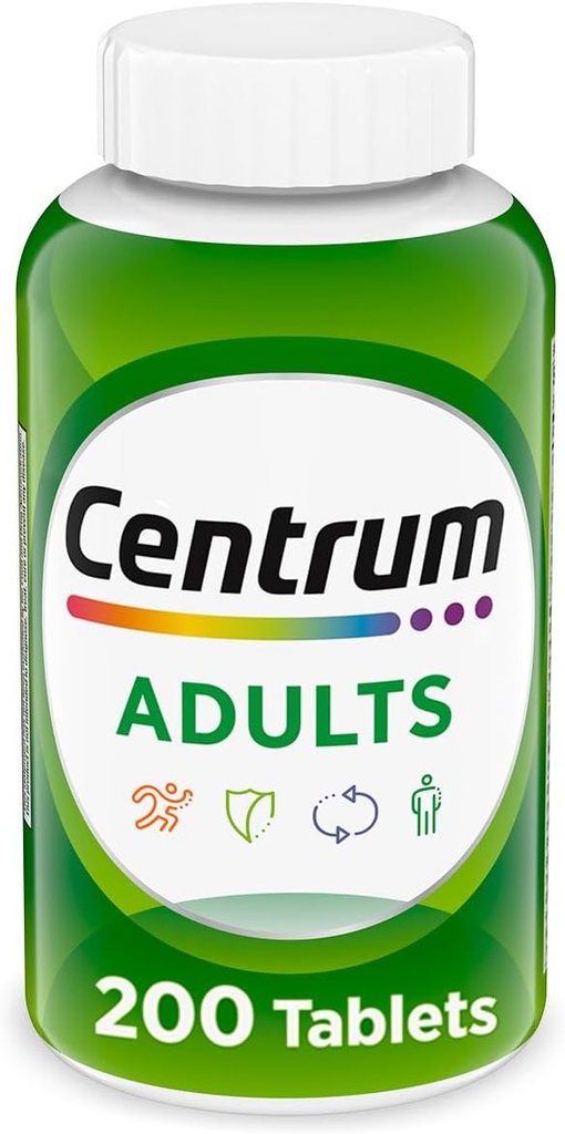 Centrum Voksen Multivitamin / Multimineral Supplement med antioxidanter, zink, vitamin D3 og B Vitamin, Gluten Free, Non- GMO Ingredienser - 200 Tæl
