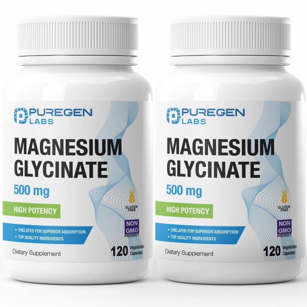 Magnesium Glycinate 500mg [høj potens] Veggie Caps, Chelated for Superior Absorption, Non- GMO, NO Gluten og Dairy, Understøtter Muskel, Joint, og Heart Health