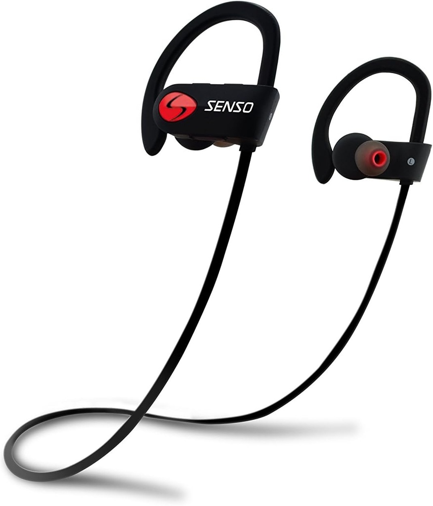 Senso Bluetooth hovedtelefoner, Bedste Trådløse Sports Earbudons w / Mic IPX7 Vandtæt HD Stereo Sweatproperty Earphones til Gym Kører Workout Støj Annullering Earphones Earbuds Støj Annullering Hovedtelefoner