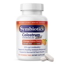 Symbiotika Colostrum 120ct Chewables Plus - Immunity Support for Adult & Kids - Lactoferrin Supplement & Colostrum Protein - Understøtter fordøjelse & Gut - 25% lgG Antistoffer, Gluten Free - Orange Creme