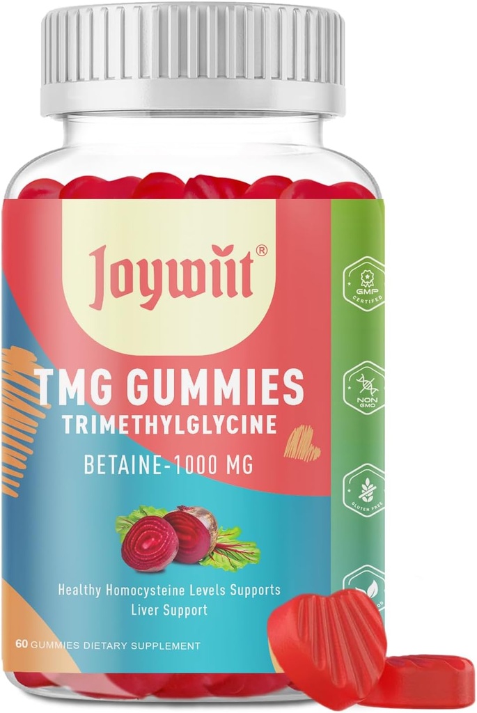 Tmg Trimethylglycine Gummies Supplements 1000mg Betaine Anhydrous Tmg Gummies, Homocysteine Levels, Energy, Methylation & Immune Support, Liver Health, Gluten Free, 60 Ct