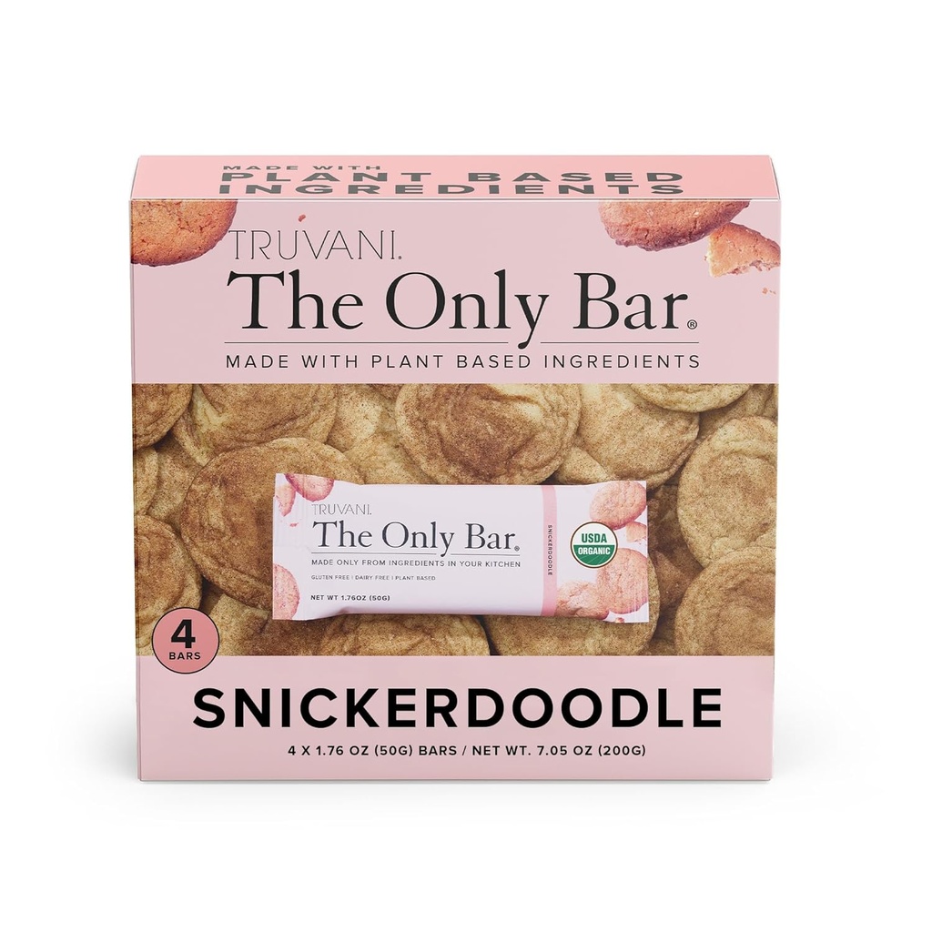 Truvani Plant Based Snack Bars 124; Snickerdoodle 4 Pack Buddy 124; 5g Protein Buddy 124; USDA Organic and Vegan Buddy 124; Den eneste Bar Buddy 124; Dairy, Soy, og Gluten Free Buddy 124; Individuelt indpakket