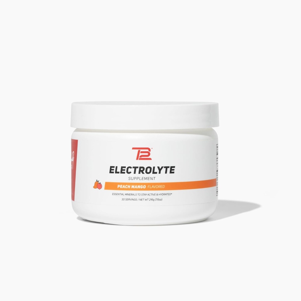 TB12 Electrolyte Powder Peach Mango - Mineral- Rich Electrolyte Powder for Fast Hydration af Tom Brady - Natural, Low Sugar, Vegan, Gluten- Free, Let at blande - 30 Servere (1 jar)