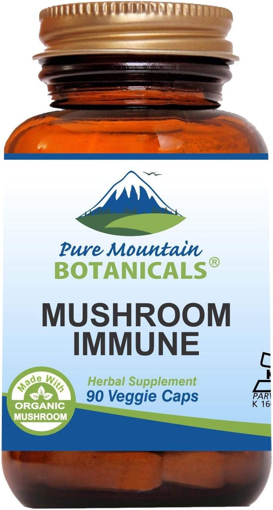 Pure Mountain Botanicals Mushroom Immune - 90 Kosher Capsules with 14 Powerful Mycelium Including Certified Organic Maitake - Reishi - Turkey Tail - Chaga - Cordyceps - Shiitake - Lions Mane