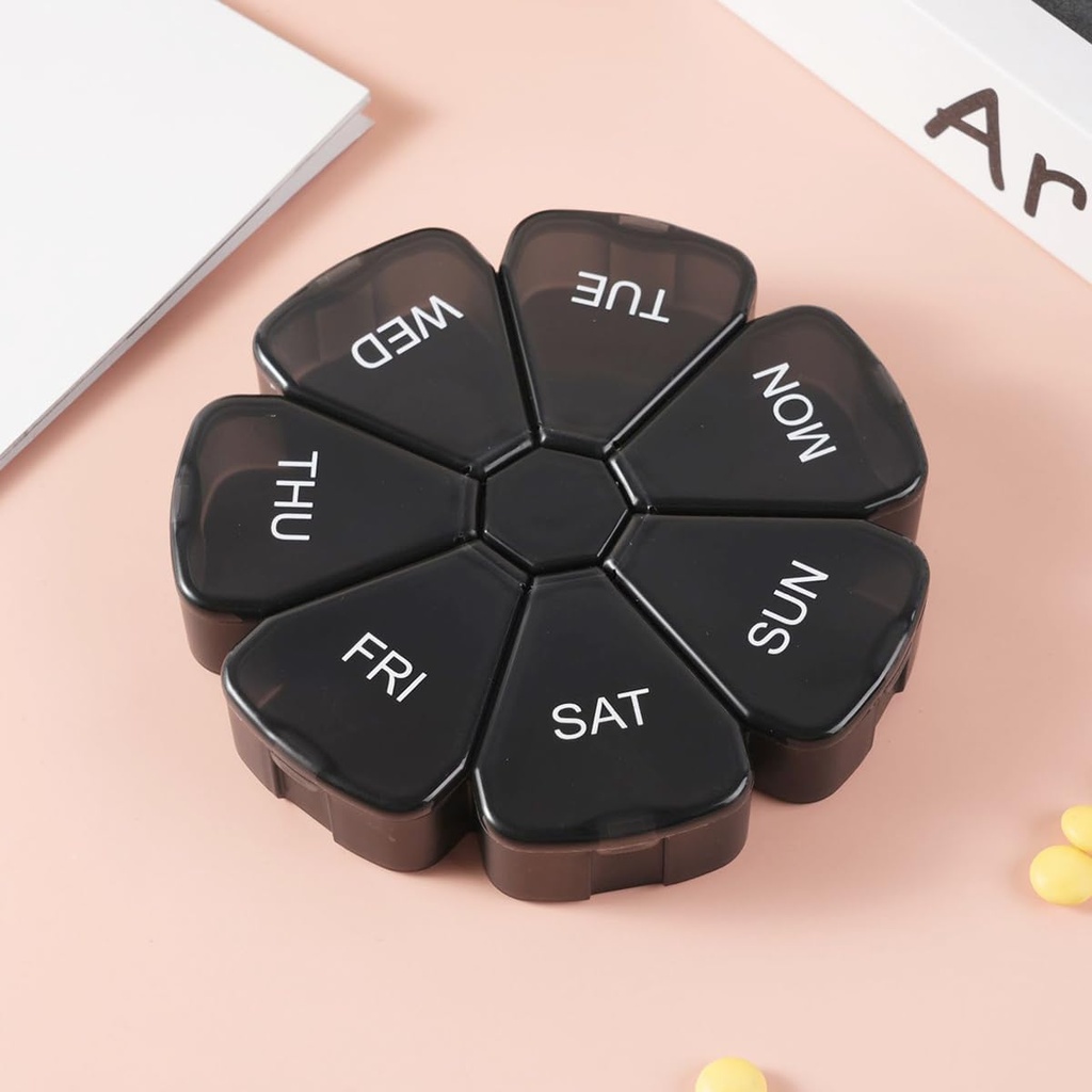 Rejse Pill Organizer, 7-dages Ugentlig Vitamin Medicine Case, Portable Medication Box for Meds, Mineral, Fish Oil, DHA, Gurkemeje, Supplement, Capsule, 7 Segment Daily Pill Dispenser Reminder