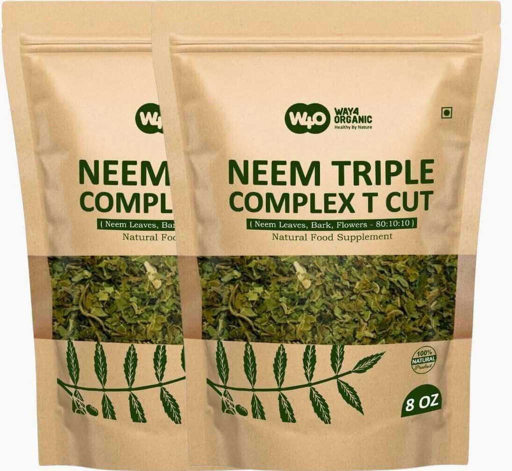 Neem Triple Complex T Cut (Ikke pulver), God til at gøre frisk løv Tea 8 Ounces, blade, Bark, Flower in Ratio (80: 10: 10) (Pack of 2)
