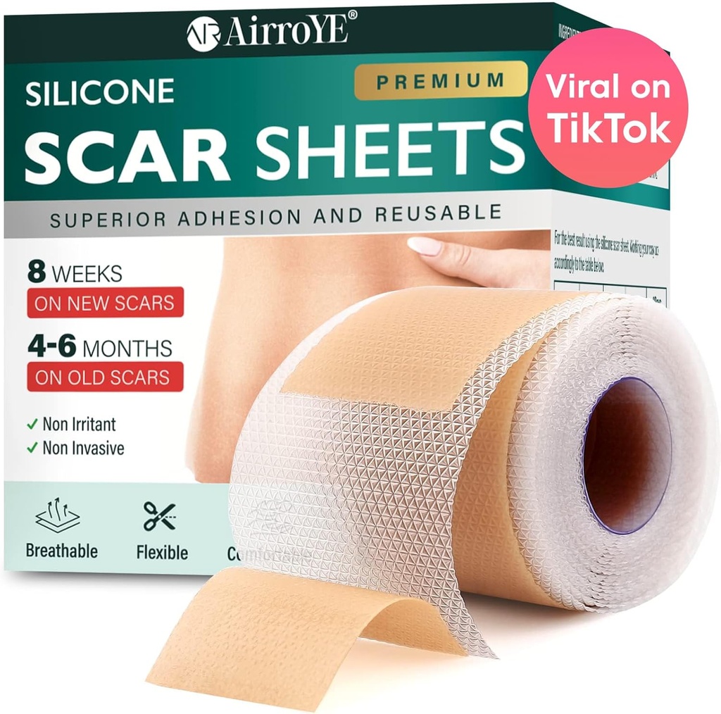 Silicone Scar Sheets, Silicone Scar Tape (1,6 "x 120" Roll-3M), Genanvendelige og effektive Scar Removal Sheets, Silicone Scar Removal Sheets for Kirurgiske Scars, Healing Keloid, C- sektion, Tummy Tuck